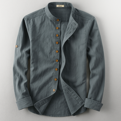 Versatile men's Japanese style comfort shirt, elegant for smart casual or distinguished summer layering.
