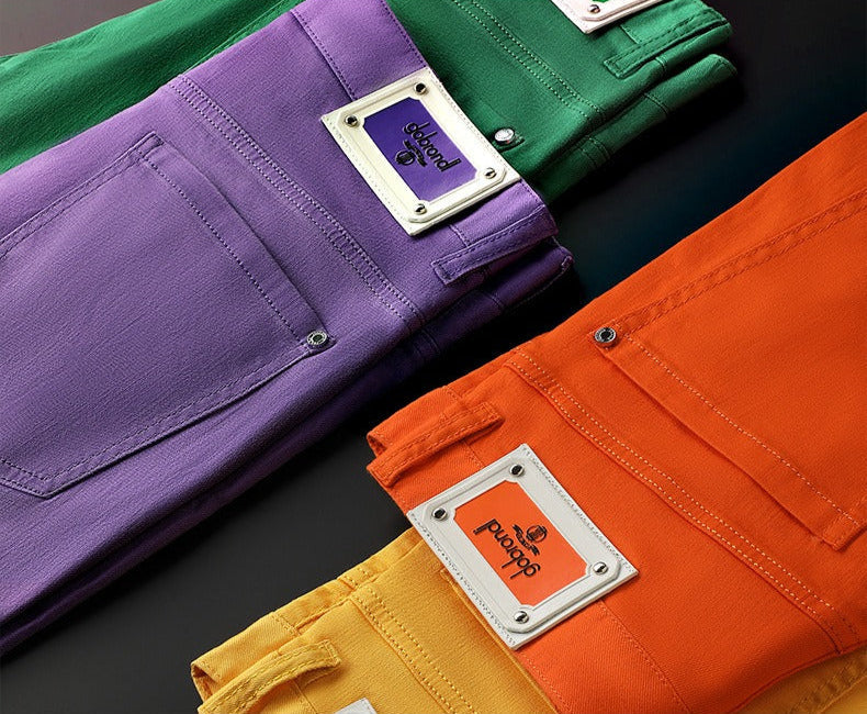 Forest green men's tailored cotton trousers, adding a pop of color to smart outfits.