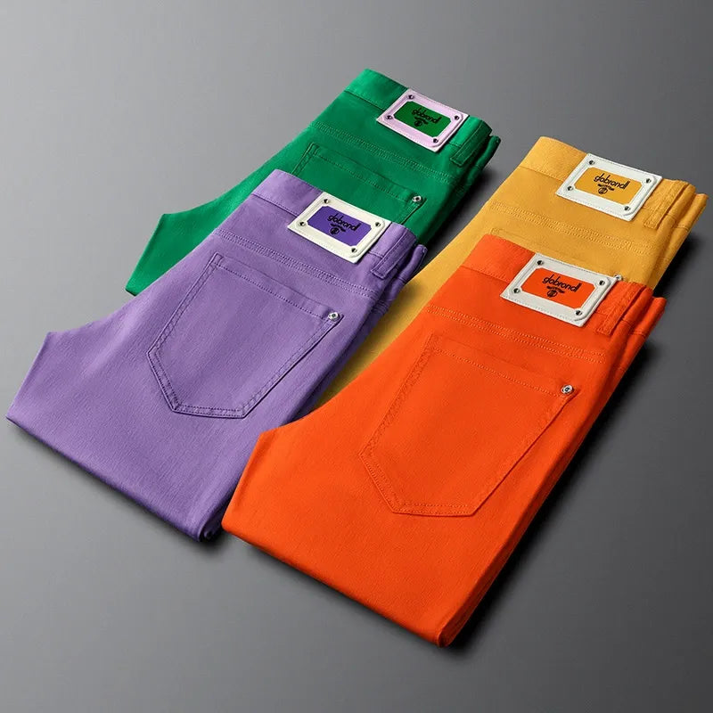 Navy blue men's tailored cotton trousers, ideal for a sophisticated business casual look.