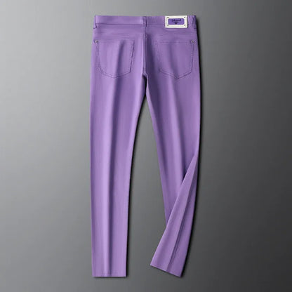 Slim-fit men's tailored cotton trousers, offering modern style for business and casual wear.