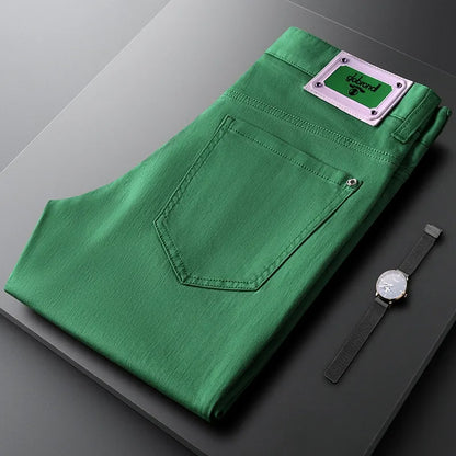 Versatile men's cotton tailored trousers, suitable for dressy or relaxed looks.