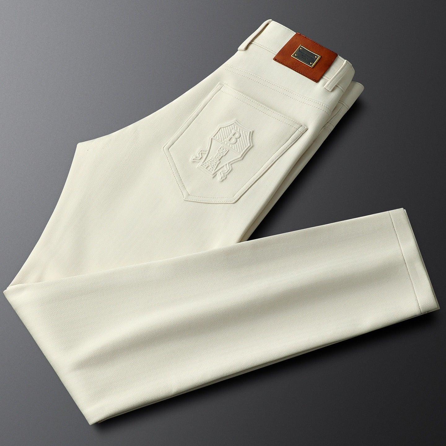 Men's tailored dress trousers in herringbone, perfect for sharp office & formal wear.
