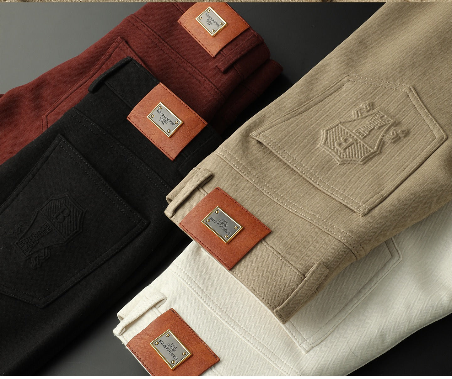 Expertly tailored men's dress trousers, featuring a herringbone pattern for sharp, premium style.