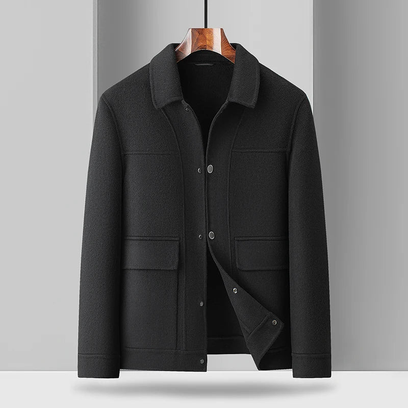 Stylish black men's utility field jacket, ideal for casual layering. Also available in gray & camel.