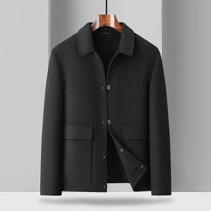 Stylish black men's utility field jacket, ideal for casual layering. Also available in gray & camel.