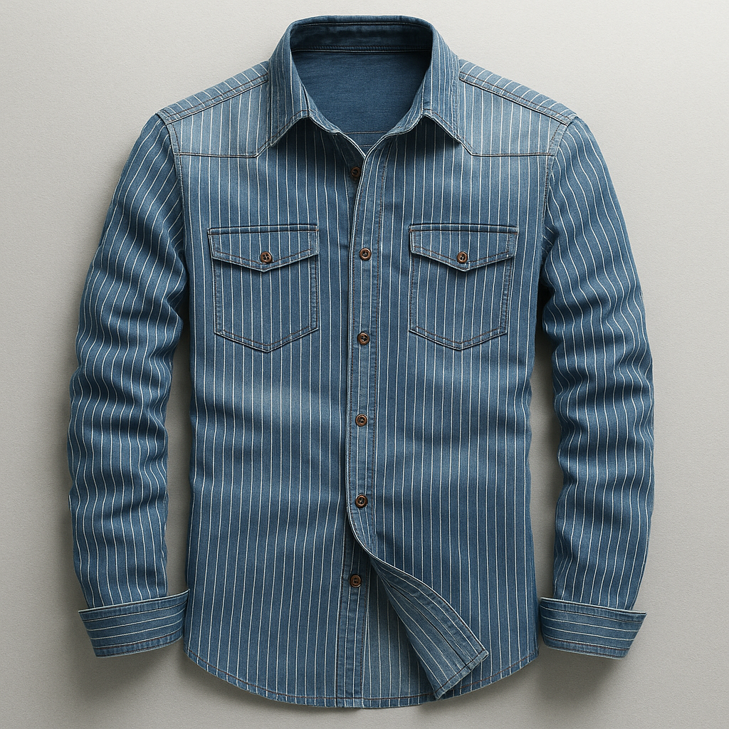 Men's tailored fit casual blue button-up shirt with long sleeves, perfect for everyday wear & versatile men's fashion.