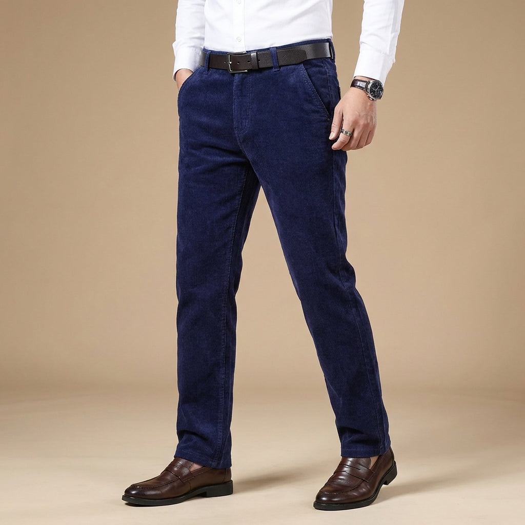 Men's tailored fit corduroy trousers in classic brown, perfect for smart casual & business casual.