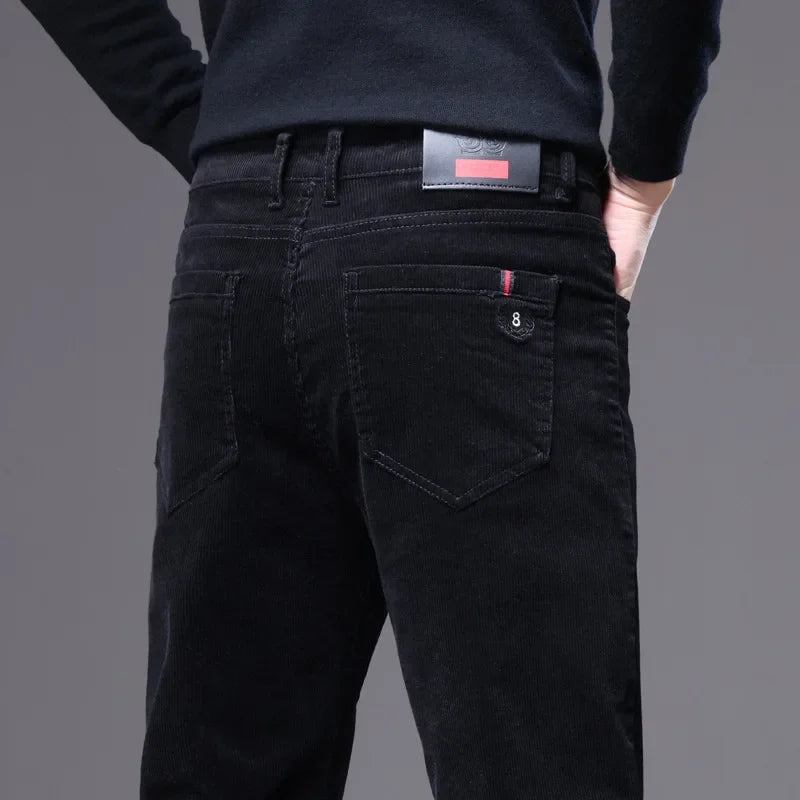 Premium fabric men's corduroy pants, offering a comfortable tailored fit for everyday smart casual style.