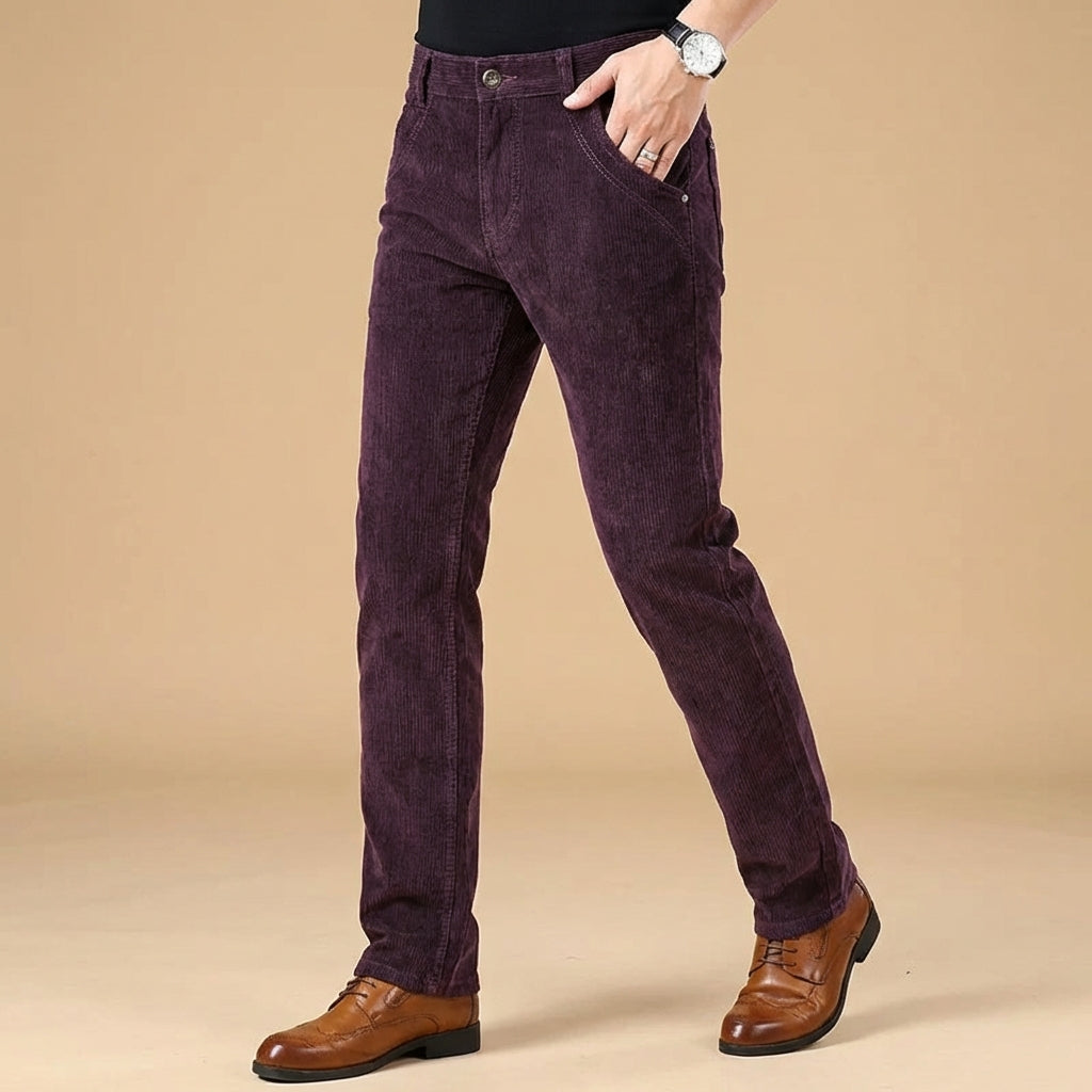 Stylish men's corduroy pants with modern tailored fit, ideal for versatile smart casual outfits.