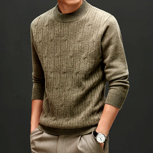 Men's tailored fit knit pullover sweater in elegant light green, perfect for smart casual wear.