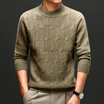 Versatile men's crew neck knit pullover sweater, long sleeve, ideal for refined casual and smart wear.