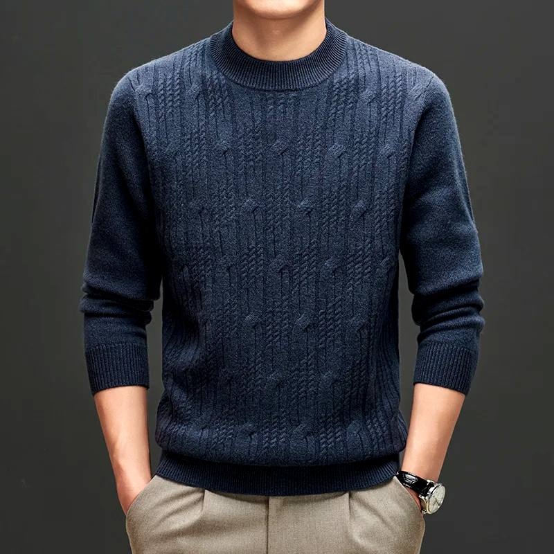 Polished men's crew neck knit pullover sweater, a tailored long sleeve top for smart and elegant style.