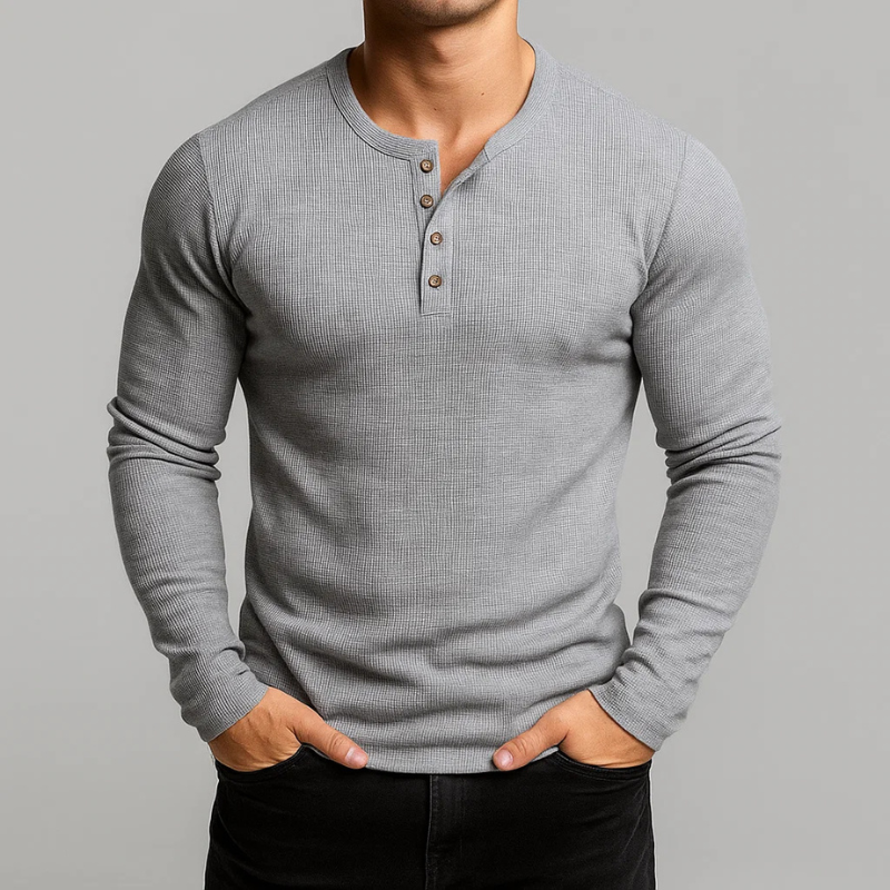 Essential men's tailored fit Henley long sleeve shirt, designed for supreme all-day comfort & casual style.