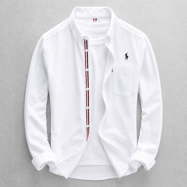 Stylish men's long sleeve tailored fit Oxford shirt, perfect for workwear, business fashion or smart casual wear.