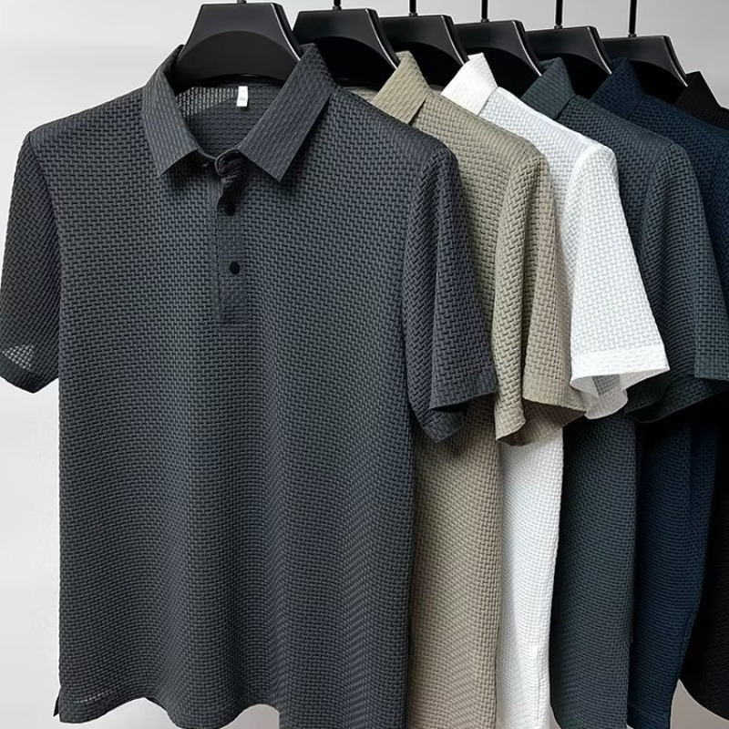 Sophisticated men's performance polo. Tailored fit, moisture-wicking & breathable for modern casual fashion.