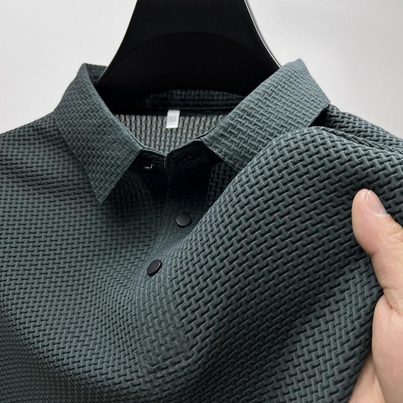 Sophisticated men's summer polo. Breathable, moisture-wicking tailored fit, perfect for golf or casual wear.