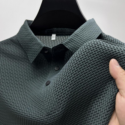 Sophisticated men's summer polo. Breathable, moisture-wicking tailored fit, perfect for golf or casual wear.