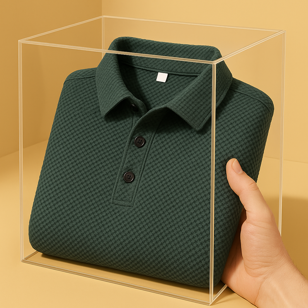 Men's performance polo shirt. Tailored fit, anti-pilling fabric for durable, breathable everyday comfort.