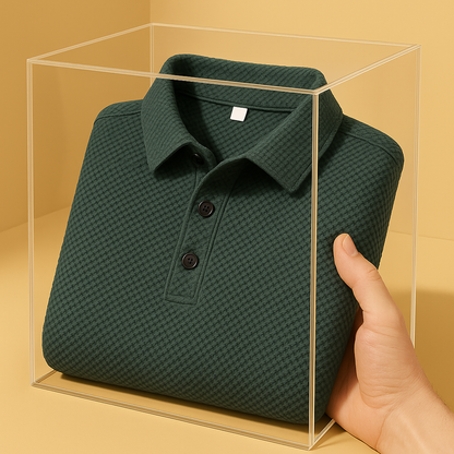 Men's performance polo shirt. Tailored fit, anti-pilling fabric for durable, breathable everyday comfort.
