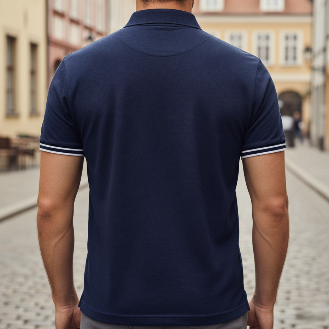 Stylish men's multi-color short sleeve polo, tailored fit. Perfect for golf & business casual attire.