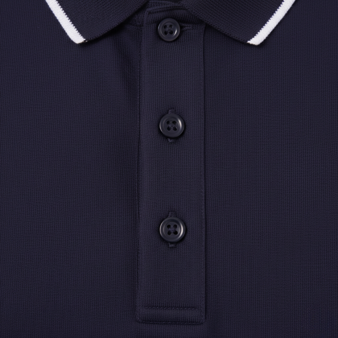 Casual men's short sleeve polo shirt with distinctive tipped collar. Designed for everyday comfort.