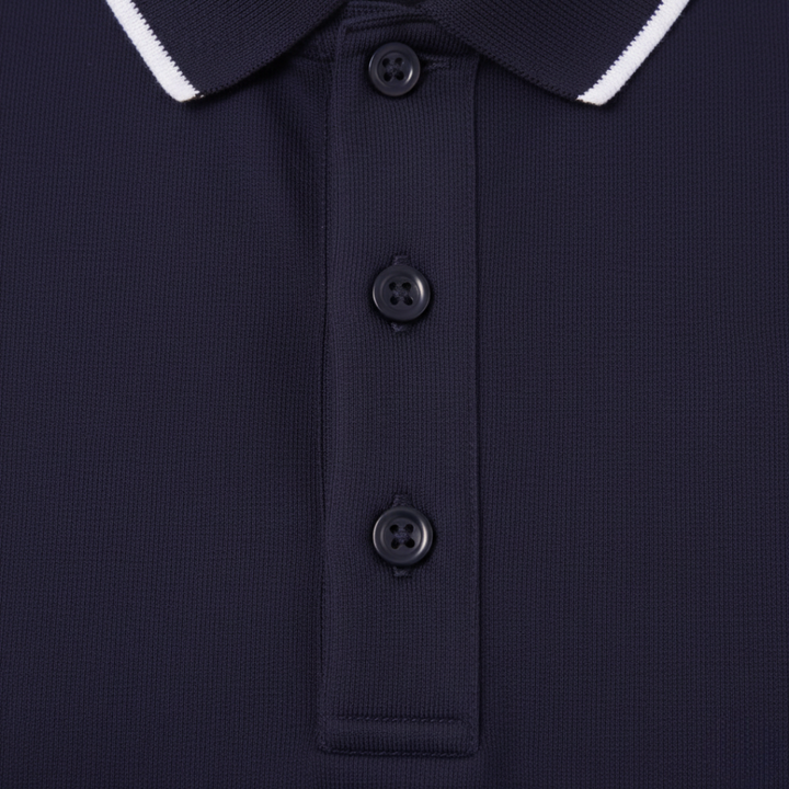 Casual men's short sleeve polo shirt with distinctive tipped collar. Designed for everyday comfort.