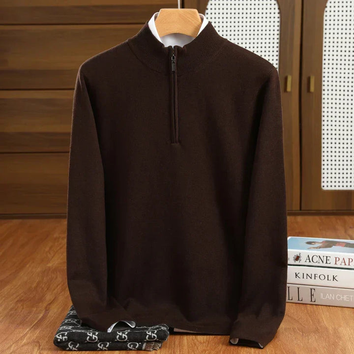 Versatile men's half-zip mock neck pullover, a smart casual wardrobe staple for business & everyday layering.