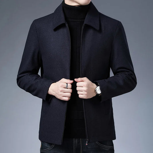 Men's tailored high-collar everyday jacket, a versatile fall & winter outerwear with minimalist design.