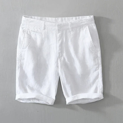 Men's tailored linen shorts in a light color, perfect for breathable summer comfort and style.