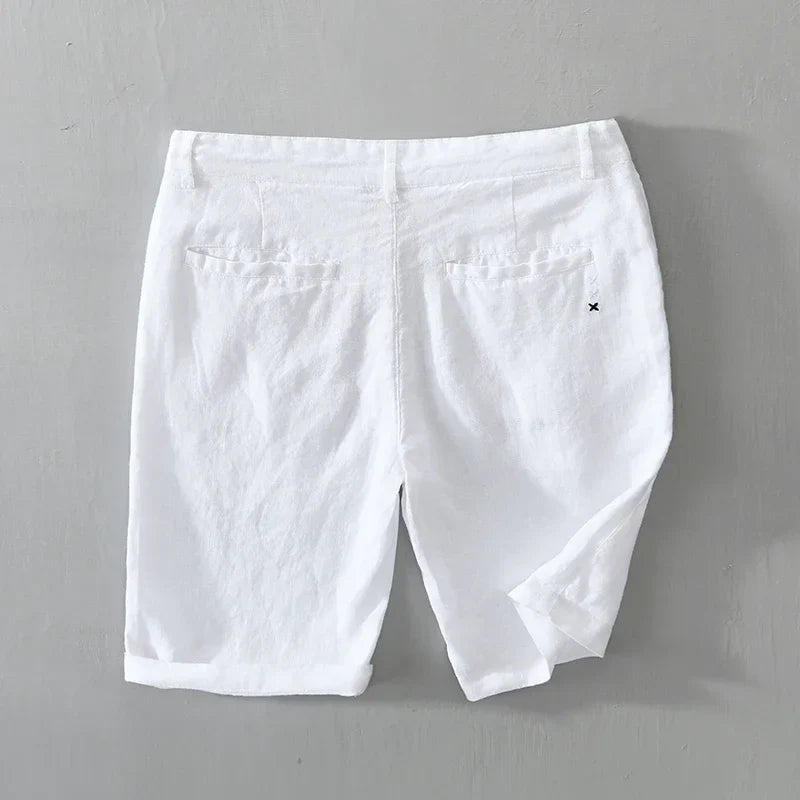 Stylish men's lightweight linen shorts, tailored fit for casual warm weather fashion and comfort.