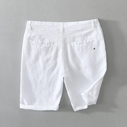 Stylish men's lightweight linen shorts, tailored fit for casual warm weather fashion and comfort.