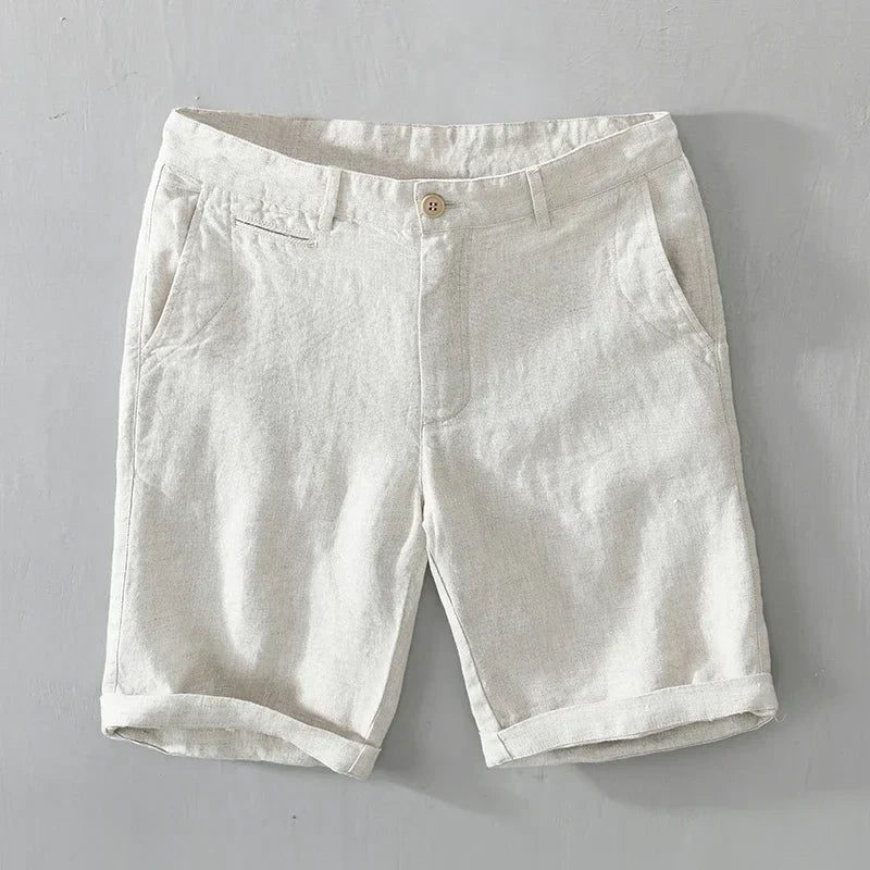 Breathable men's lightweight linen shorts for tailored summer looks, perfect for casual warm weather.
