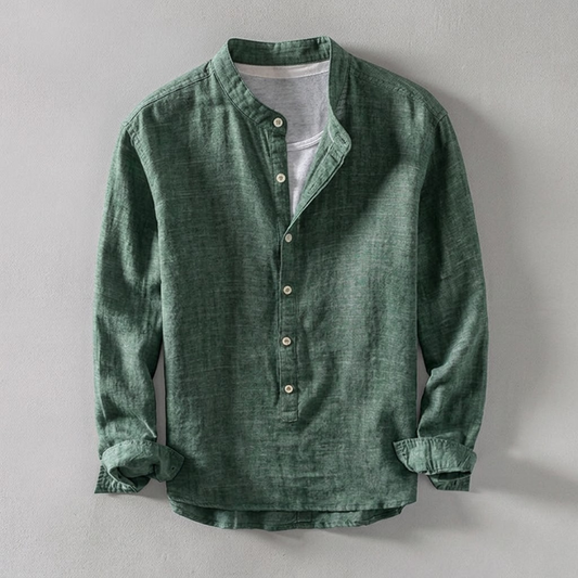 Men's tailored long-sleeve henley shirt; relaxed fit for casual everyday style & ultimate comfort.