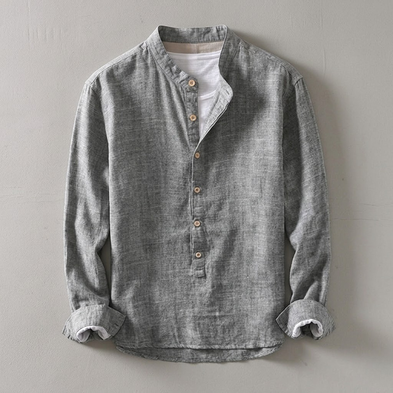 Stylish men's long-sleeve henley shirt, tailored for comfort and versatile, modern casual wear.