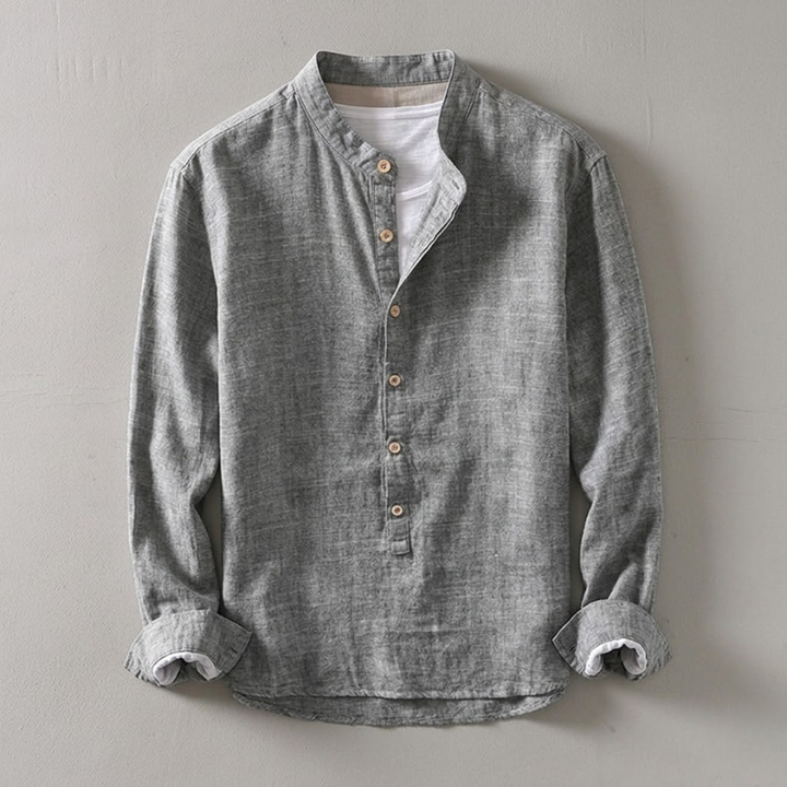 Stylish men's long-sleeve henley shirt, tailored for comfort and versatile, modern casual wear.