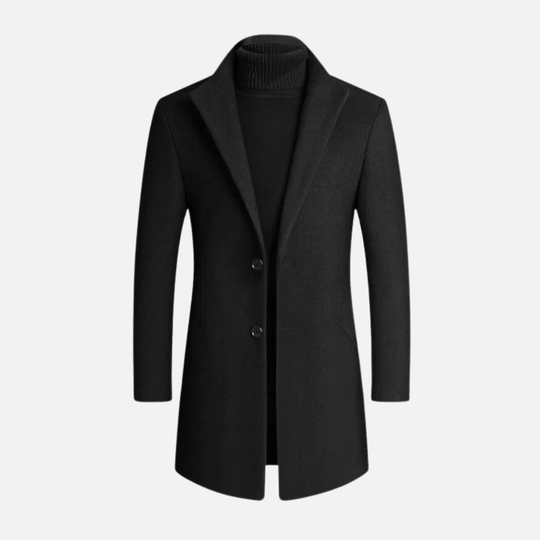 Men's elegant tailored trench coat with a distinct notch lapel. Versatile for formal, business, and smart casual.