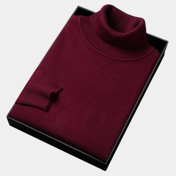 Men's tailored roll neck polo jumper, ideal for smart casual, evening wear, and business attire.