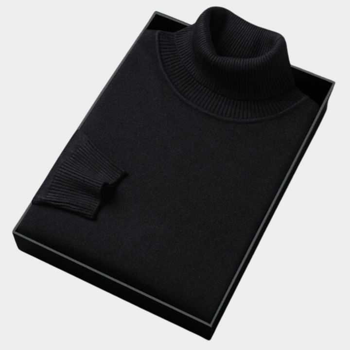 Sophisticated men's roll neck polo sweater with a tailored fit for smart casual fashion.