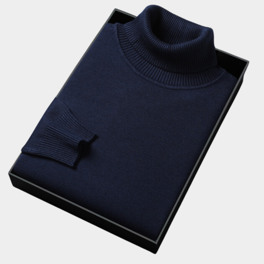 Men's smart casual roll neck polo sweater, excellent for evening and business attire.