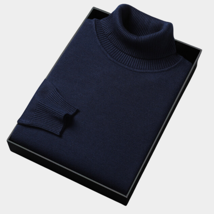 Men's smart casual roll neck polo sweater, excellent for evening and business attire.