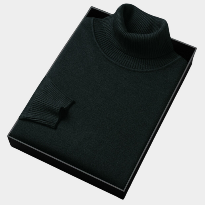 Tailored fit men's roll neck polo sweater, perfect for a sophisticated smart casual wardrobe.