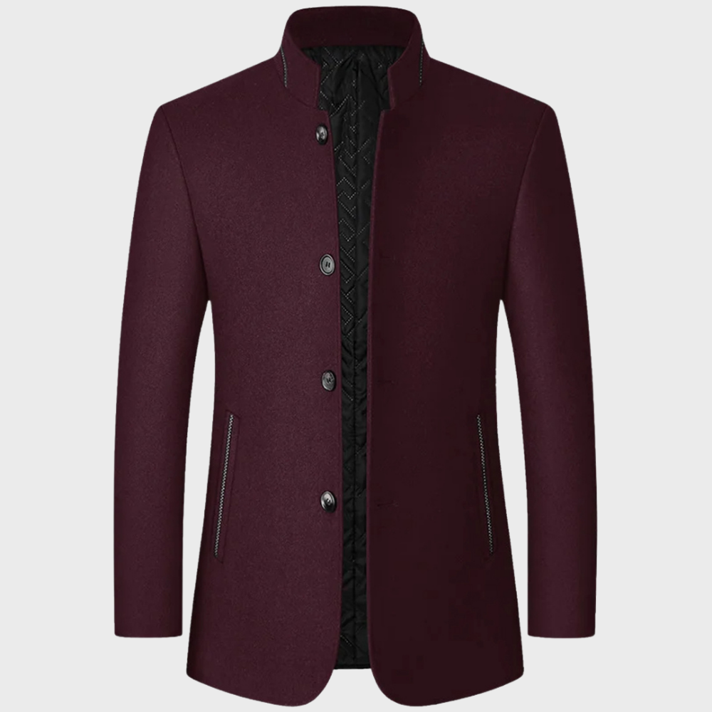 Smart and stylish men's stand collar business coat. A tailored trench jacket for modern casual elegance and AW wear.