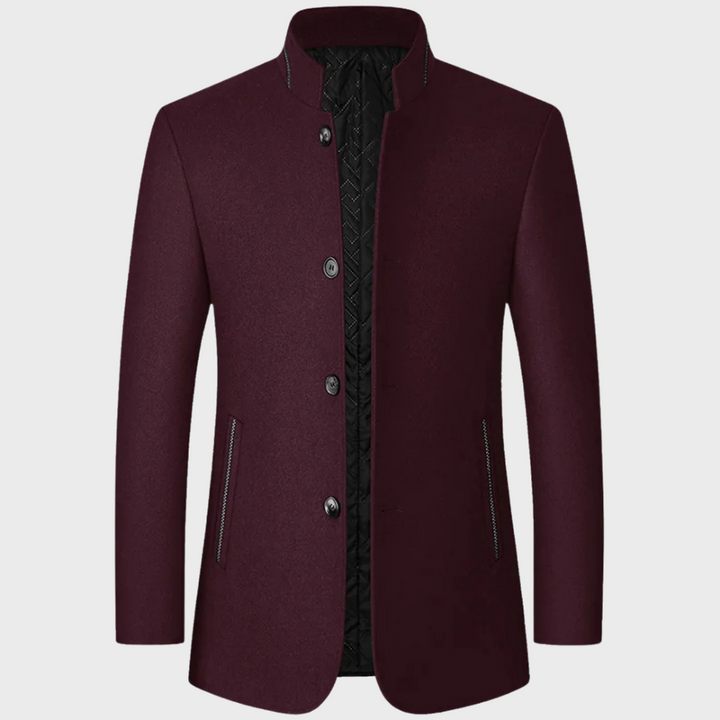 Smart and stylish men's stand collar business coat. A tailored trench jacket for modern casual elegance and AW wear.