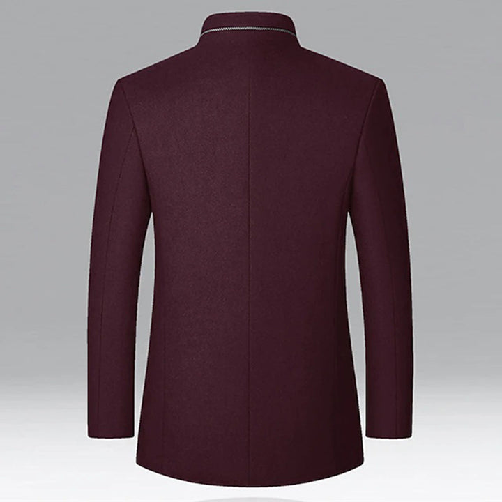 Stylish men's smart-casual tailored jacket. Versatile stand collar trench coat for business and everyday fashion.