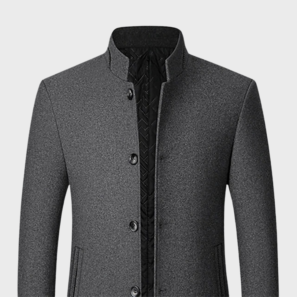 Versatile men's stand collar trench coat. Suitable for business and smart-casual professional style with elegance.