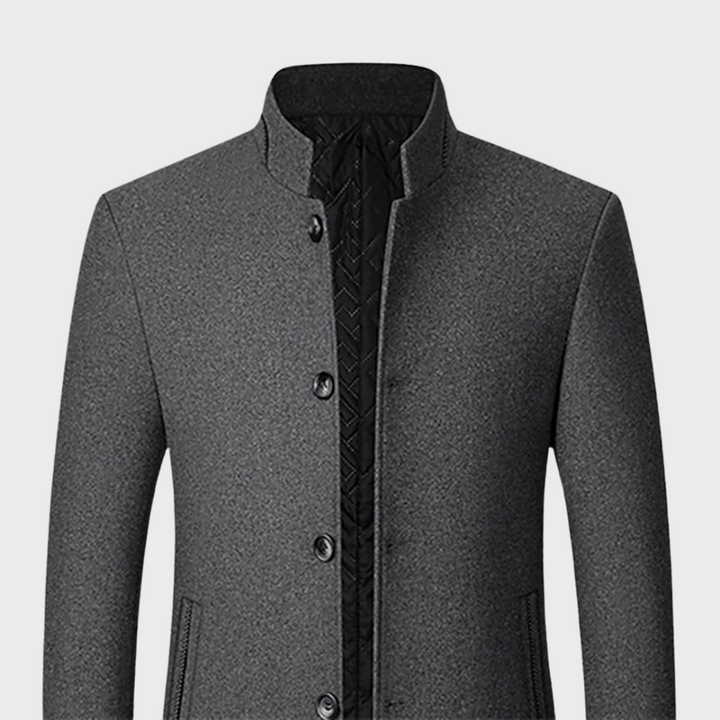 Versatile men's stand collar trench coat. Suitable for business and smart-casual professional style with elegance.