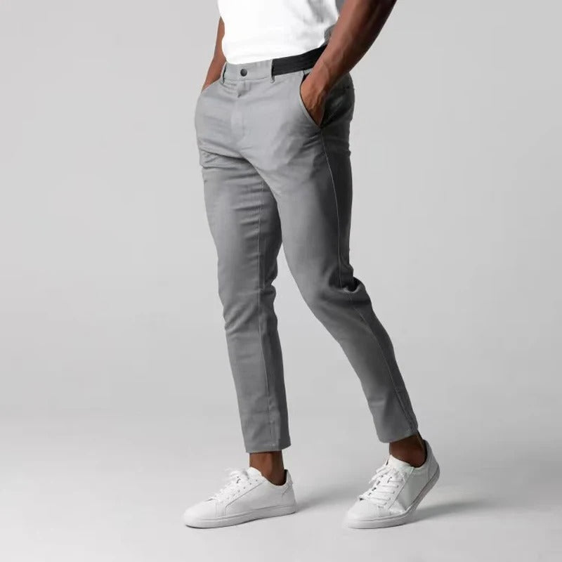 Versatile men's comfort stretch chinos. Wrinkle-resistant tailored pants for modern everyday style.