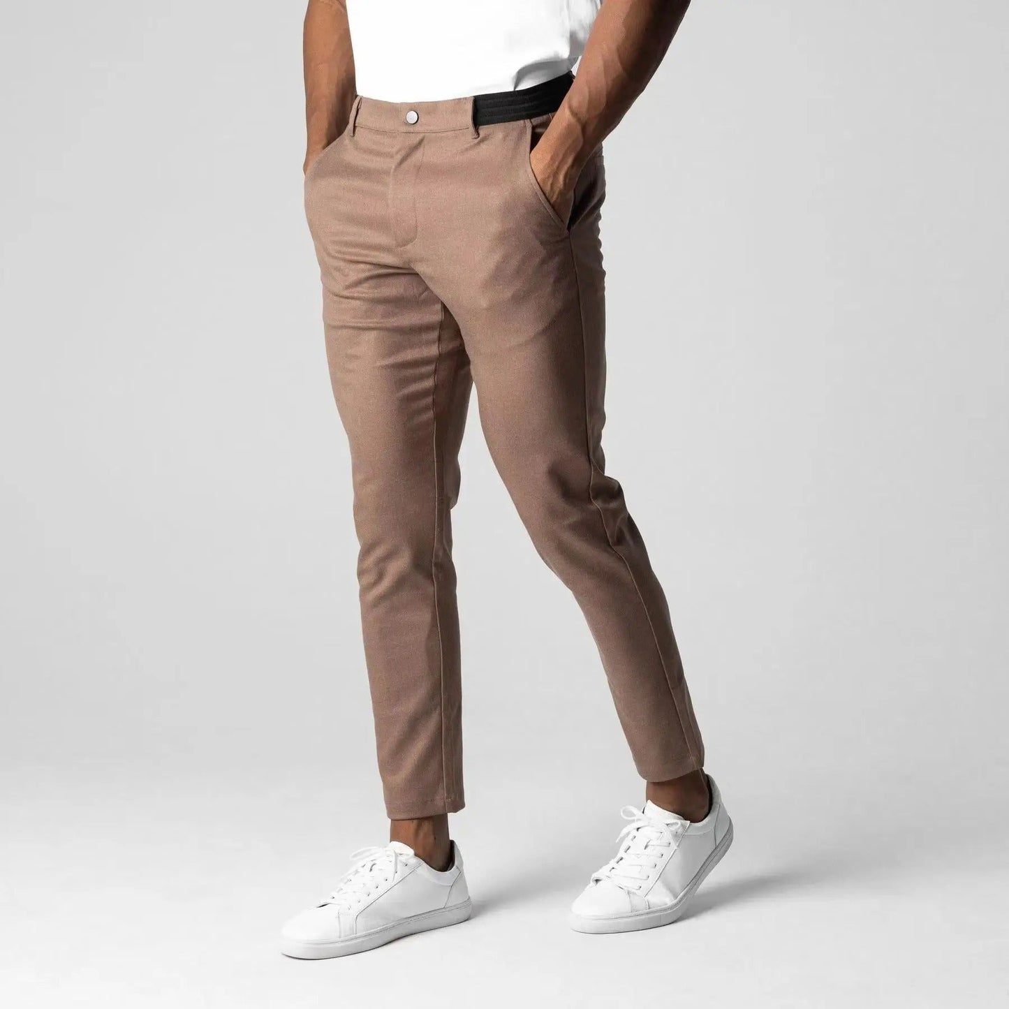 Everyday men's stretch chinos. Tailored, comfortable, wrinkle-resistant cotton blend pants for modern casual wear.