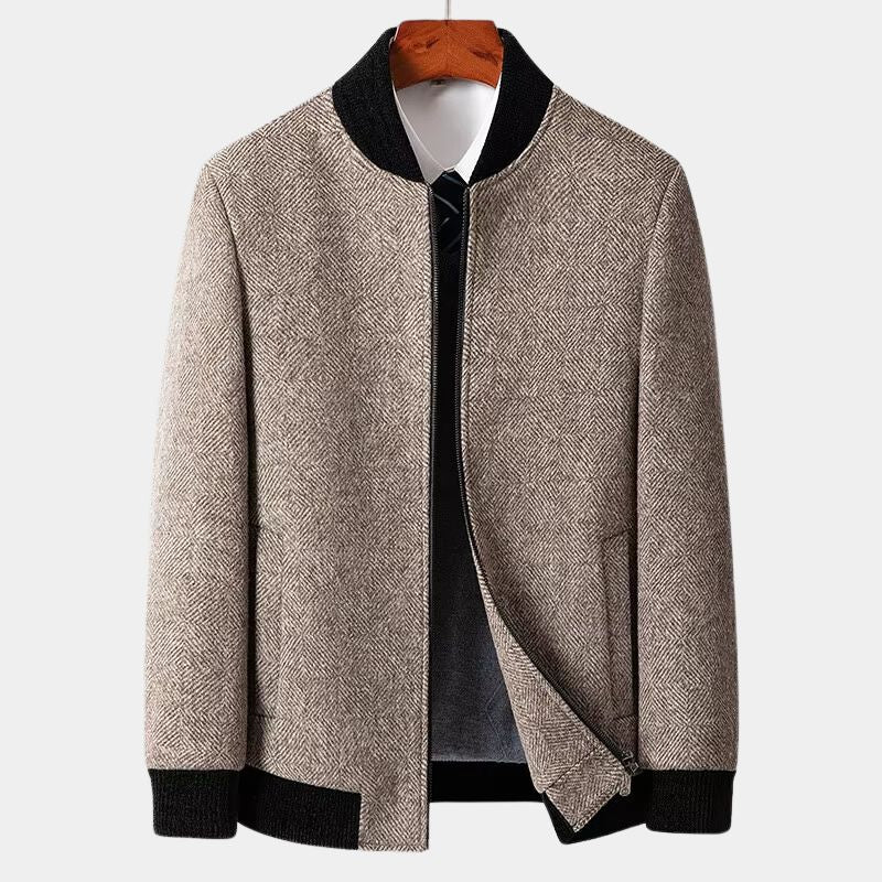 Men's tailored structured brown jacket, ideal formal or smart casual outerwear. Essential men's fashion.