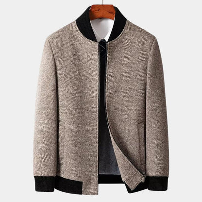 Men's tailored structured brown jacket, ideal formal or smart casual outerwear. Essential men's fashion.